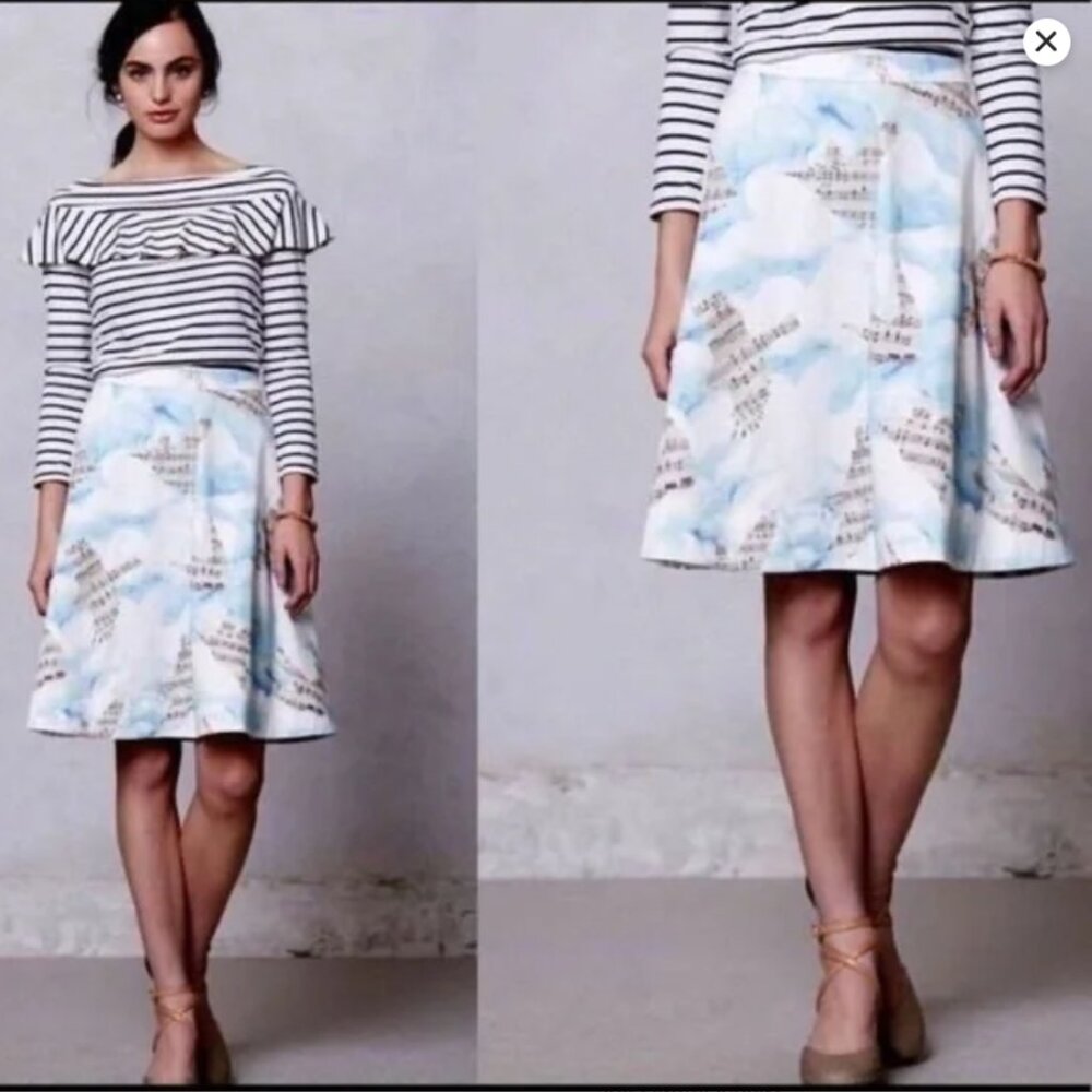 Anthropologie Maeve Songbird Cloud 100% Cotton Blue White Music Notes Lined 2